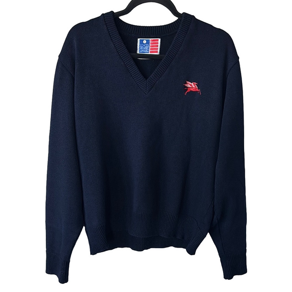 Vintage Mobile Gas Navy Blue V-Neck Sweater - Picture 1 of 5